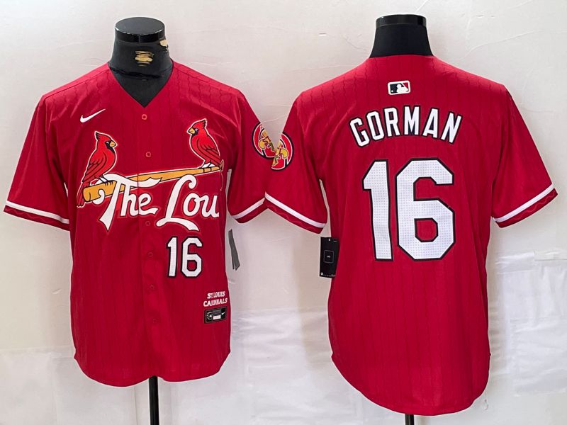 Men St.Louis Cardinals #16 Gorman Red City Edition 2024 Nike MLB Jersey style 1->youth mlb jersey->Youth Jersey